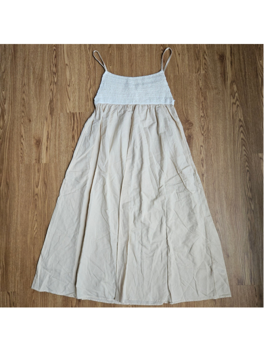 Zara Crochet Boho Cotton Linen Tank Midi Dress Womens Small Neutral